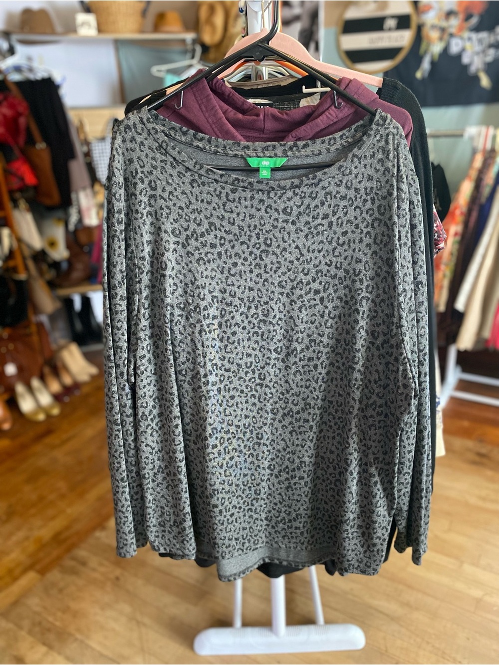 dip Grey Leopard Print Long Sleeve Top